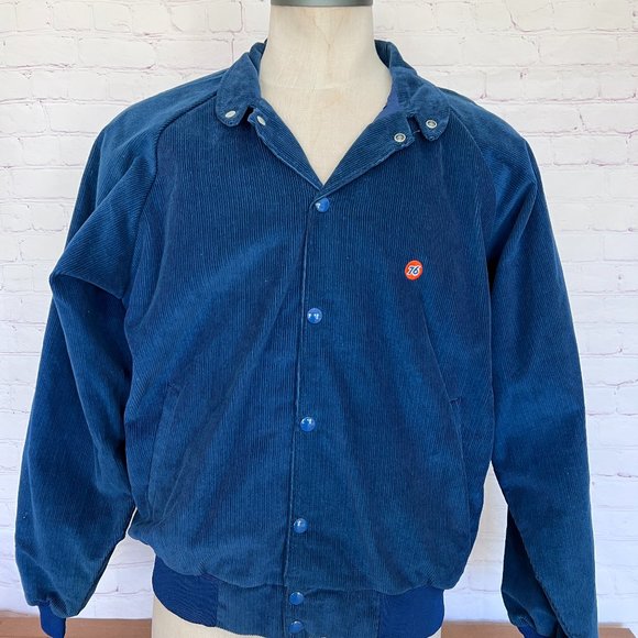 70's - 76 Gas Station Jacket- Corduroy Blue Bomber Style- Like New - Size XL - Picture 1 of 9